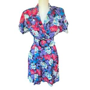 Cimmaron Dress 80's Vintage Floral Short Sleeve Wide Leg Belted Romper Playsuit
